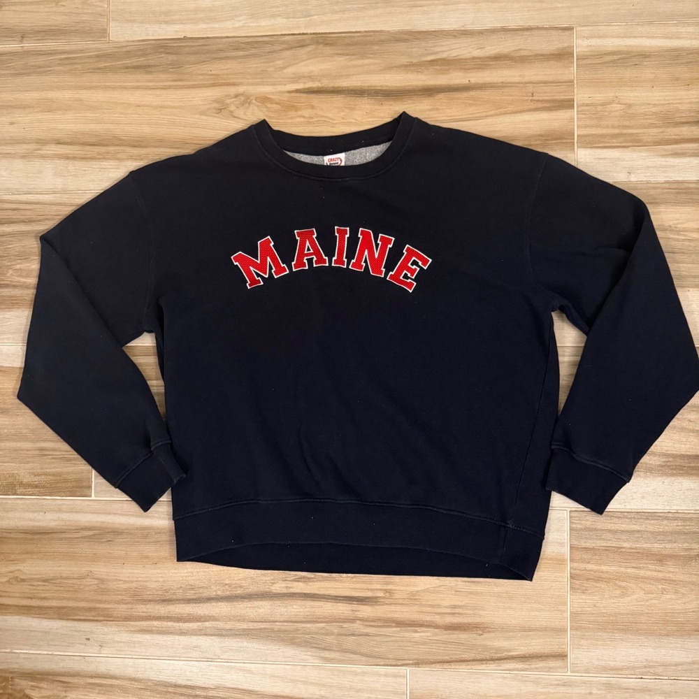 Crazy Apparel Maine Sweatshirt Navy Blue Crewneck Collegiate Applique Mens XL